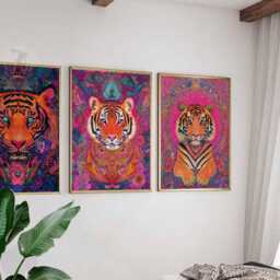 Tiger Poster Set, Psychedelic Wall Art, Trippy Animal Prints, Vibrant Jungle Decor, Bold Artwork, Boho Spirit Art - thumbnail 2