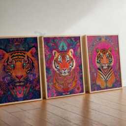 Tiger Poster Set, Psychedelic Wall Art, Trippy Animal Prints, Vibrant Jungle Decor, Bold Artwork, Boho Spirit Art - thumbnail 3