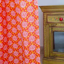 Colorful Indian Bandhani Print Red & Yellow Curtain, Fabric Drapes, Semi Sheer Lightweight Cotton Can Be Custom Made - thumbnail 4
