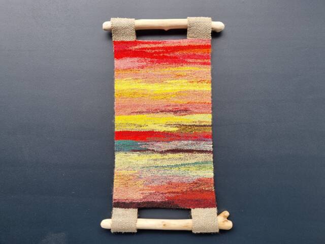 Handwoven Tapestry Wall Hanging Linen, Wool & Wood Art - image 1
