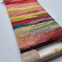Handwoven Tapestry Wall Hanging Linen, Wool & Wood Art - thumbnail 2