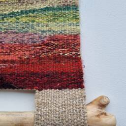 Handwoven Tapestry Wall Hanging Linen, Wool & Wood Art - thumbnail 3