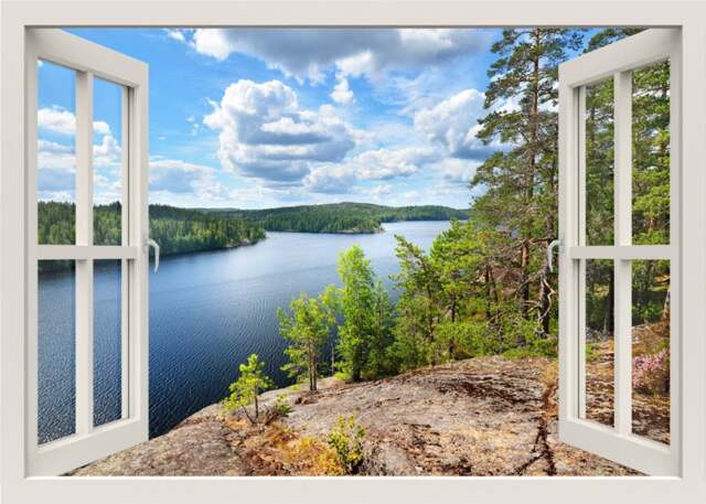 Lake View Wall Decal, Mural, Sticker, Nature 3D Window Home Decor Living Room