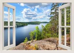 Lake View Wall Decal, Mural, Sticker, Nature 3D Window Home Decor Living Room