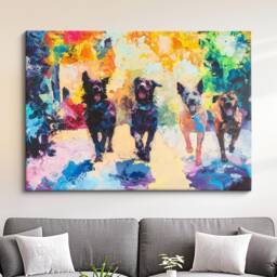 Colorful Dogs Walking Canvas Art - Vibrant Abstract Pet Wall Decor Modern Splash Painting For Dog Lovers Bold & Playful Home Gift - thumbnail 1
