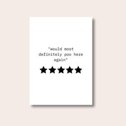 Would Poo Here Again Sign, Bathroom Wall Decor, Funny Toilet Humour Print, Housewarming Gift, 5 Star Rating Sign - thumbnail 1