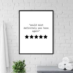 Would Poo Here Again Sign, Bathroom Wall Decor, Funny Toilet Humour Print, Housewarming Gift, 5 Star Rating Sign - thumbnail 2