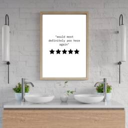 Would Poo Here Again Sign, Bathroom Wall Decor, Funny Toilet Humour Print, Housewarming Gift, 5 Star Rating Sign - thumbnail 3