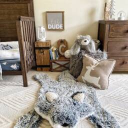 Gray Wolf Rug in Faux Fur For Woodland Nursery Decor - thumbnail 2