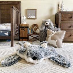 Gray Wolf Rug in Faux Fur For Woodland Nursery Decor - thumbnail 1