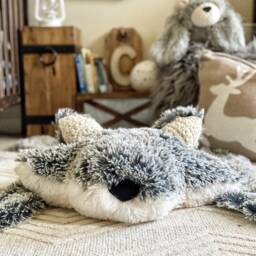 Gray Wolf Rug in Faux Fur For Woodland Nursery Decor - thumbnail 3