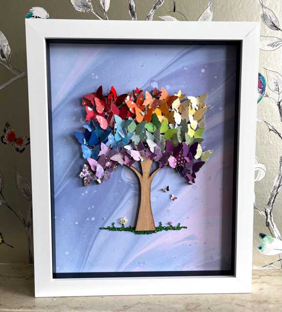 The Rainbow Butterfly Tree, Wall Decor, Paper Butterflies Art, Theme Tree Art Gift, Framed Gift - image 1