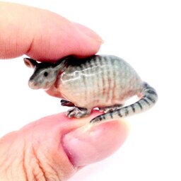 Miniature Ceramic Armadillo Little Grey Pink Animal Figurine Tail Statue Small Decoration Hand Painted Tiny Figure Collectible - thumbnail 4