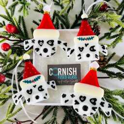 Dalmation Dog Fused Glass Christmas Decoration - Fused Glass Ornament, Dog Decoration, Santa Hat Cornish - thumbnail 1