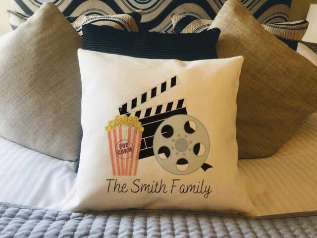 Personalised Film Night Country Canvas Cushion - Customised Linen Cover With Inner Filler Date Gift Movie - image 1