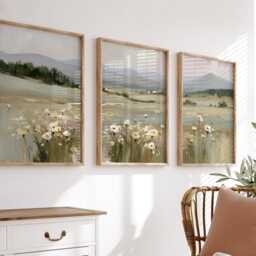 Wildflower Meadow Poster Set, Neutral Country Landscape Wall Art - thumbnail 3