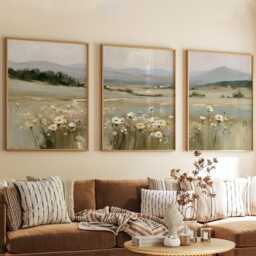 Wildflower Meadow Poster Set, Neutral Country Landscape Wall Art - thumbnail 4