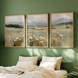 Wildflower Meadow Poster Set, Neutral Country Landscape Wall Art - thumbnail 2