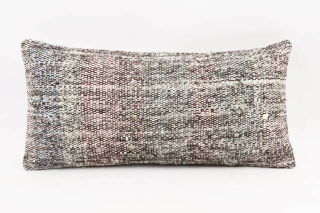 Kilim Lumbar Pillow Cover Turkish Wool Cushion, Handwoven 12x24 - image 1