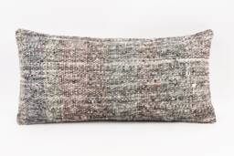 Kilim Lumbar Pillow Cover Turkish Wool Cushion, Handwoven 12x24 - thumbnail 1