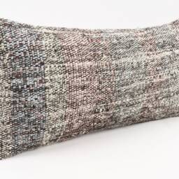 Kilim Lumbar Pillow Cover Turkish Wool Cushion, Handwoven 12x24 - thumbnail 3