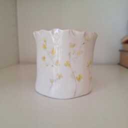 Handmade Pottery Planter With Bird & Yellow Flowers, Hand Painted - thumbnail 2