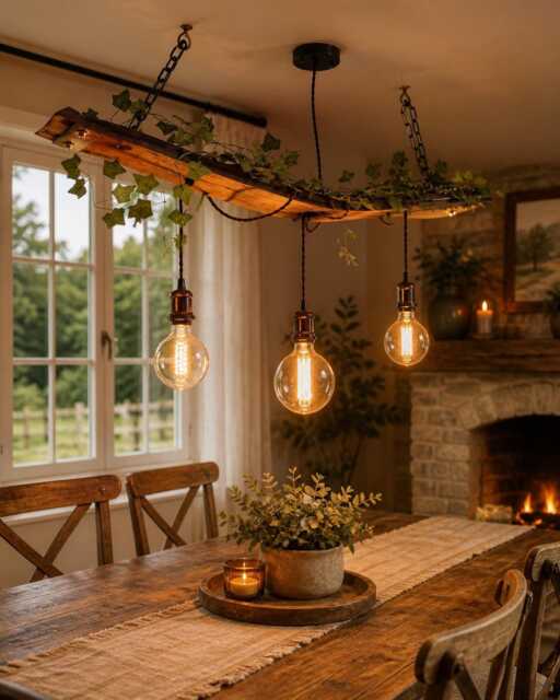 Scottish Whisky Barrel Stave Pendant Light, Rustic Oak Beam Ceiling Kitchen Island Lighting - image 1