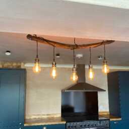 Scottish Whisky Barrel Stave Pendant Light, Rustic Oak Beam Ceiling Kitchen Island Lighting - thumbnail 4