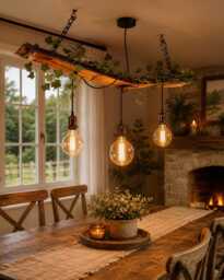 Scottish Whisky Barrel Stave Pendant Light, Rustic Oak Beam Ceiling Kitchen Island Lighting