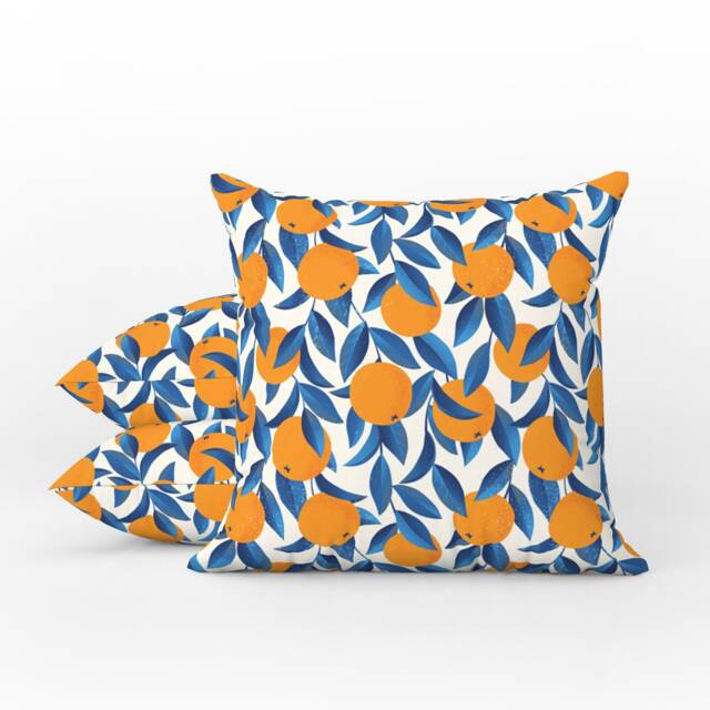 Outdoor Pillows - Weatherproof Garden Cushions Mediterranean Blue Oranges Pattern Tropical Style Decorative Waterproof Home Decor - image 1