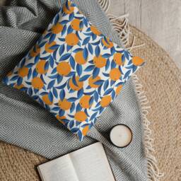 Outdoor Pillows - Weatherproof Garden Cushions Mediterranean Blue Oranges Pattern Tropical Style Decorative Waterproof Home Decor - thumbnail 2