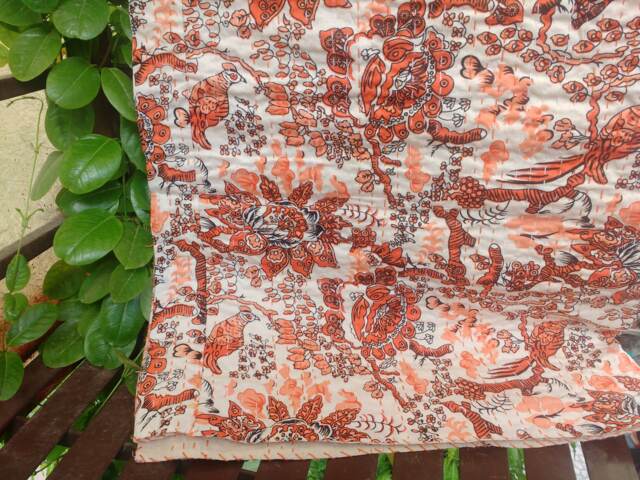 Traditional Jaipur Hand Stitched Kantha Sofa Spread Indian Printed Cotton Bedspread Pussycat Quilts Puppy Throws Bed Cover - image 1