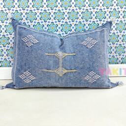 Yakiti-Blue Square Moroccan Pillows, Aka Cactus Silk Pillow, Decorative Pillows, Sabra Pillows, Moroccan Decor Designer Cactus - thumbnail 3