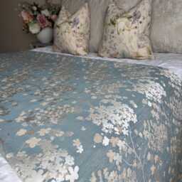 Decorative Floral Bed Runner Cover, Handmade Scarf Throw Blanket Comforter For Double, King Size, Super Bed, Darcey Duck Egg Silver - thumbnail 3