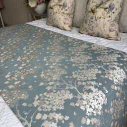 Decorative Floral Bed Runner Cover, Handmade Scarf Throw Blanket Comforter For Double, King Size, Super Bed, Darcey Duck Egg Silver - thumbnail 4