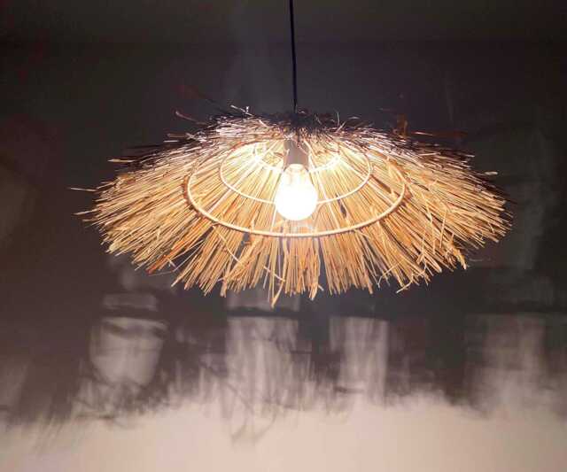 Old Fisherman Rattan & Glass Pendant Light, Ceiling Lighting Fixture, Natural Color, Width 19.5 - image 1