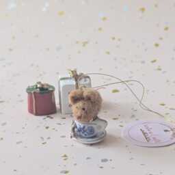 Tiny Needle Felt Mouse On A Tea Cup Christmas Tree Decoration Miniature Handmade Wool Ornament - thumbnail 4