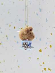 Tiny Needle Felt Mouse On A Tea Cup Christmas Tree Decoration Miniature Handmade Wool Ornament - thumbnail 1