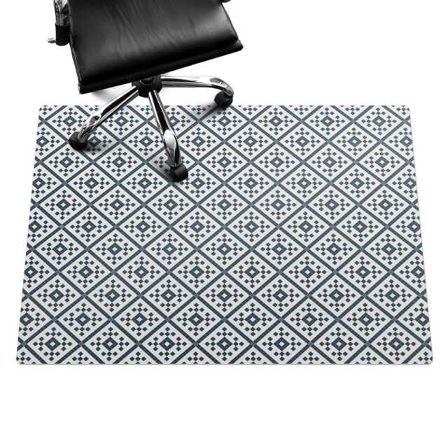 Geometric Retro Pattern Desk Chair Mat, Navy Computer Office Gaming Floor Protector - image 1