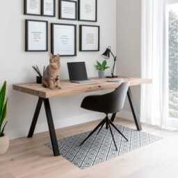 Geometric Retro Pattern Desk Chair Mat, Navy Computer Office Gaming Floor Protector - thumbnail 3