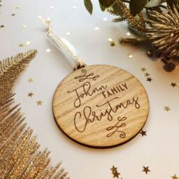 Engraved Family Name Christmas Ornament Personalised Wooden Decoration - thumbnail 1