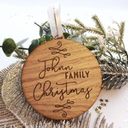 Engraved Family Name Christmas Ornament Personalised Wooden Decoration - thumbnail 2
