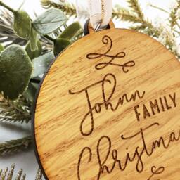 Engraved Family Name Christmas Ornament Personalised Wooden Decoration - thumbnail 3