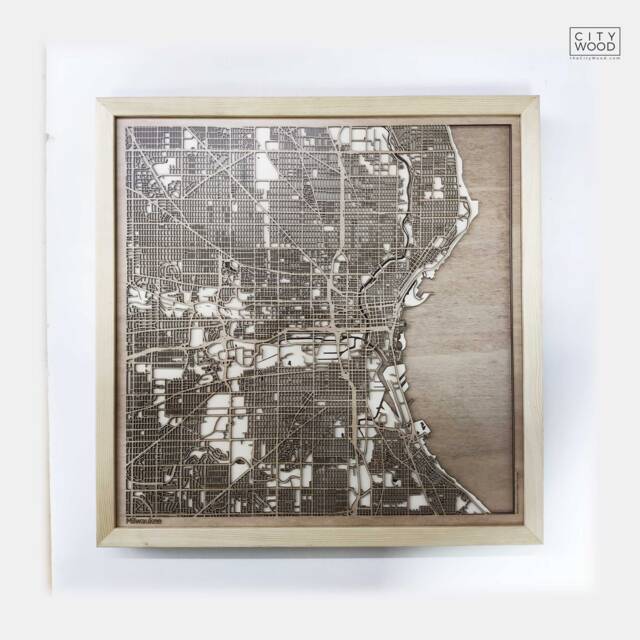 Laser Cut Milwaukee Wood Map - Minimalist Framed Wall Art - image 1