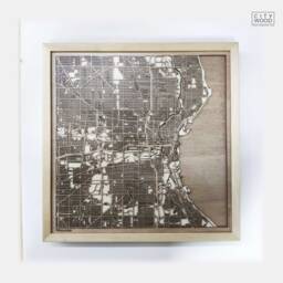 Laser Cut Milwaukee Wood Map - Minimalist Framed Wall Art - thumbnail 1