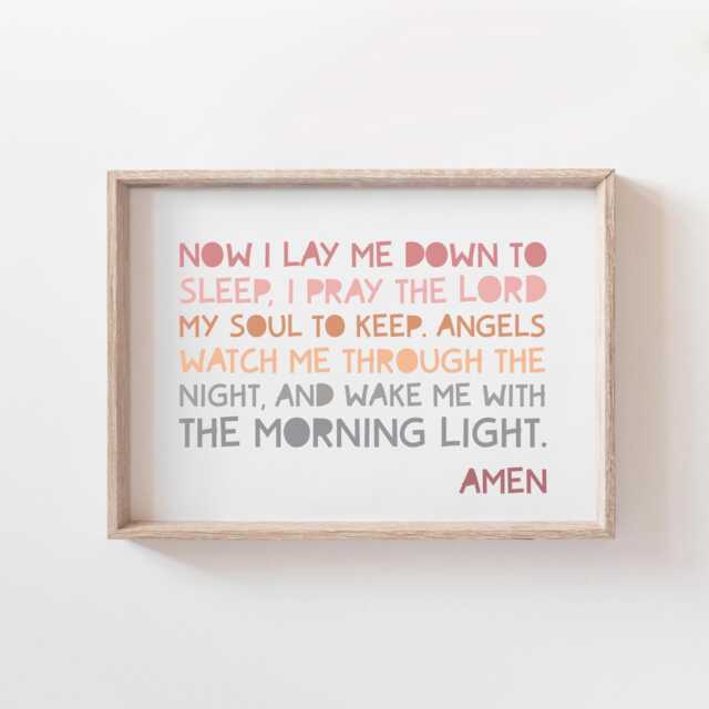 Now I Lay Me Down To Sleep Print, Christian Wall Art, Girls Nursery Baby Girl Gift, Bedroom Decor, Toddler - image 1