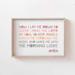 Now I Lay Me Down To Sleep Print, Christian Wall Art, Girls Nursery Baby Girl Gift, Bedroom Decor, Toddler - thumbnail 1