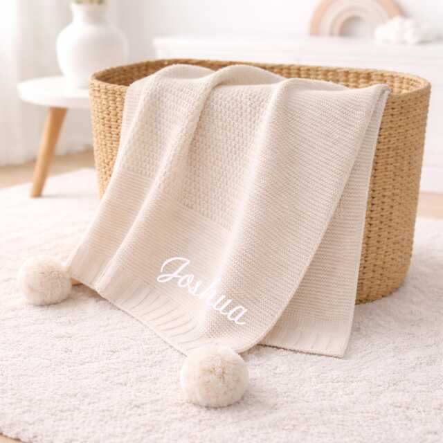 Embroidered Baby Blanket, Hat & Booties Beige Personalised - Wrap New Gift Boy Girl Unisex Babyshower Newborn Coming Home Outfit - image 1