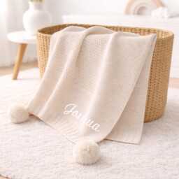 Embroidered Baby Blanket, Hat & Booties Beige Personalised - Wrap New Gift Boy Girl Unisex Babyshower Newborn Coming Home Outfit - thumbnail 1