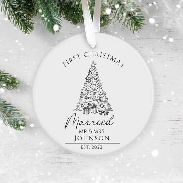 Our First Christmas Married, Personalised Ceramic Decoration, Ornament 2022, Personalized Ornament, Wedding Keepsake - image 1